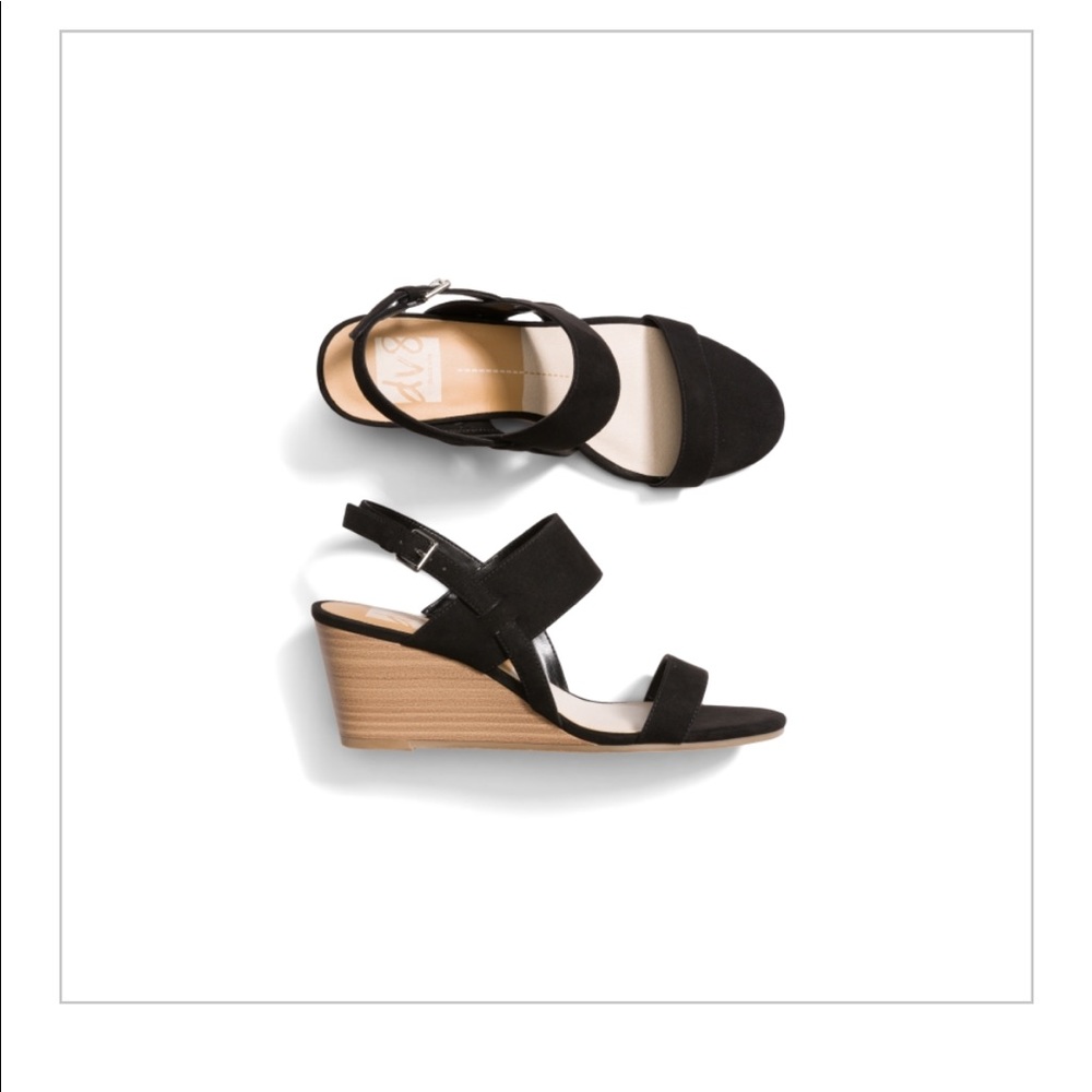 Faux Suede Black Wedges Size 8